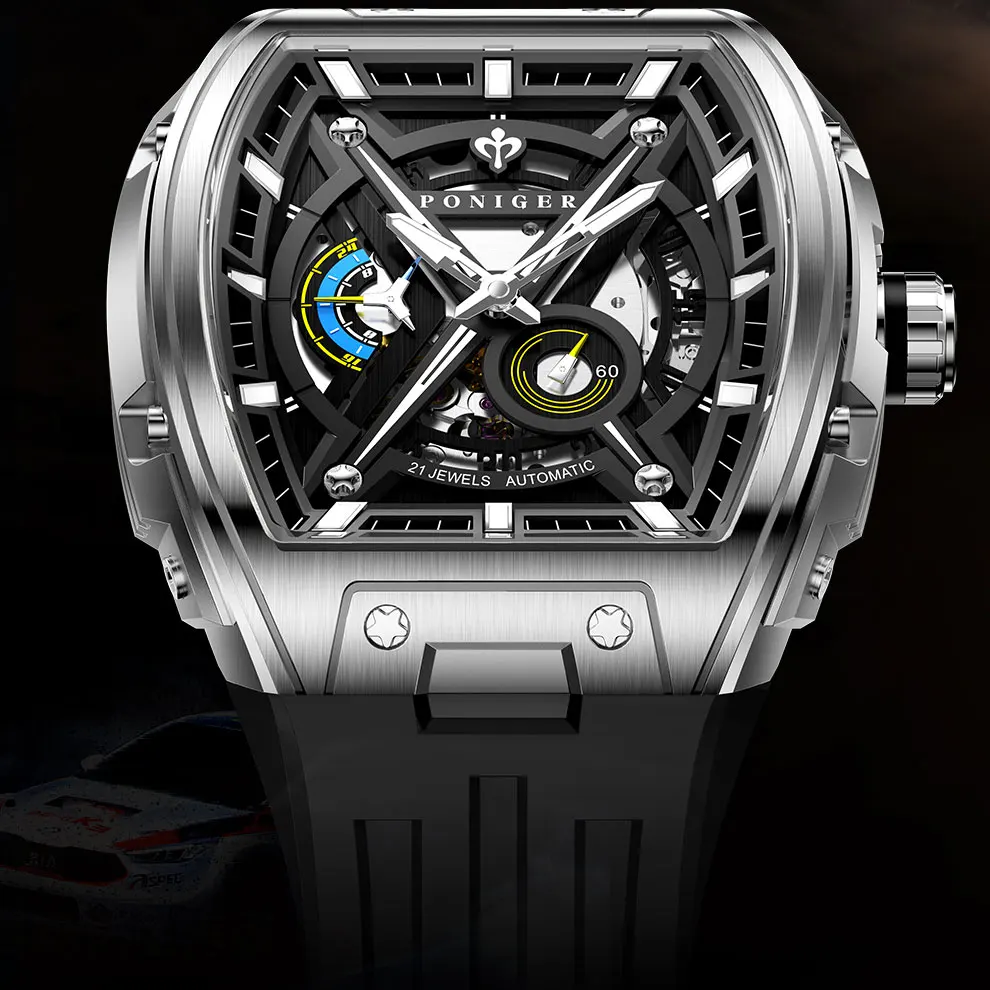 

PONIGER Top Brand Design Automatic Movement Mechanical Men's Watches Fashion Multi-Function Stainless Steel Waterproof Men Watch