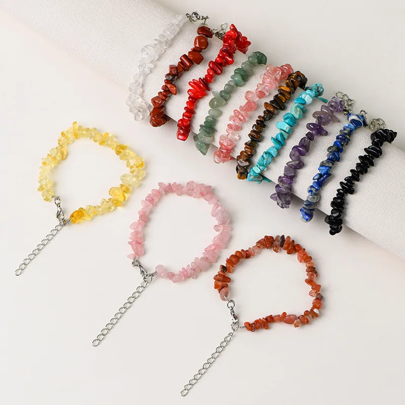 10pcs Bulk Natural Stone Bracelet Irregular Crystal Stretch Chip Beads Nuggets Bracelets Bangles Quartz Wristband for Women