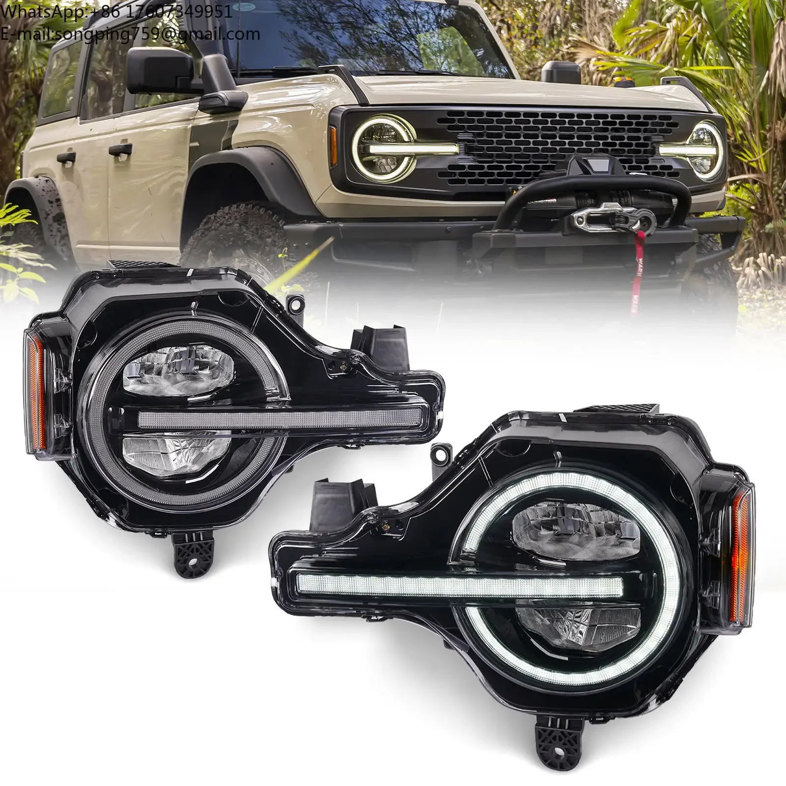 Plug Play 4 Lens Dynamic Headlight Assembly for Bronco 2021-2023-New 12V High Quality 100% Fitment