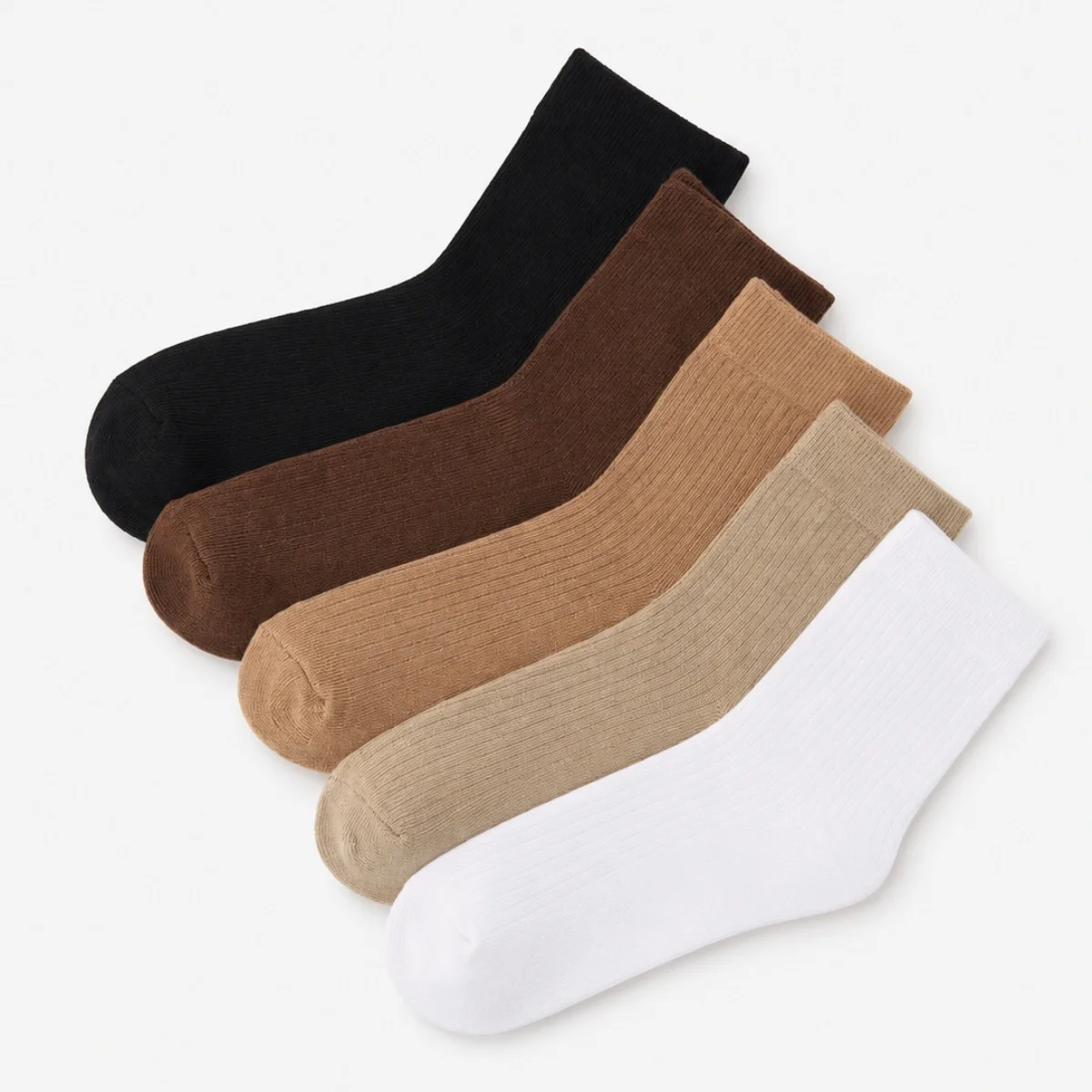 5/10 Pairs of Multi-Colored Women's Mid-Calf Socks, Coffee-Colored Knit, Breathable, Versatile, Elegant, Slimming, Comfortable, Moisture-Wicking, Suitable for Spring, Summer, and Autumn