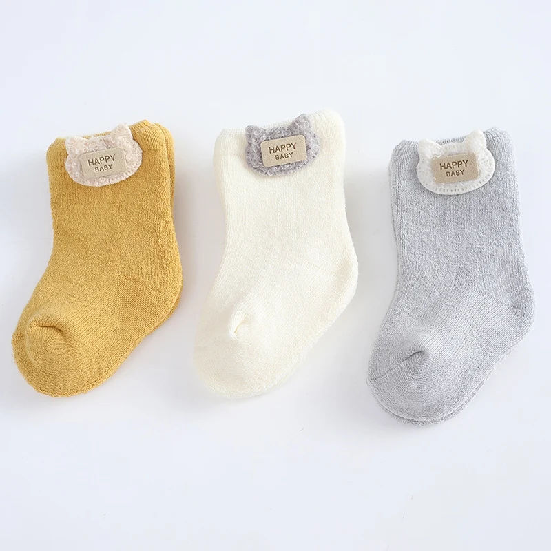 1 Pairs Baby Socks Warm Winter Cute Cartoon Bear Soft Newborn Baby Girl Boy Thicken Terry Socks Floor Sock Infant