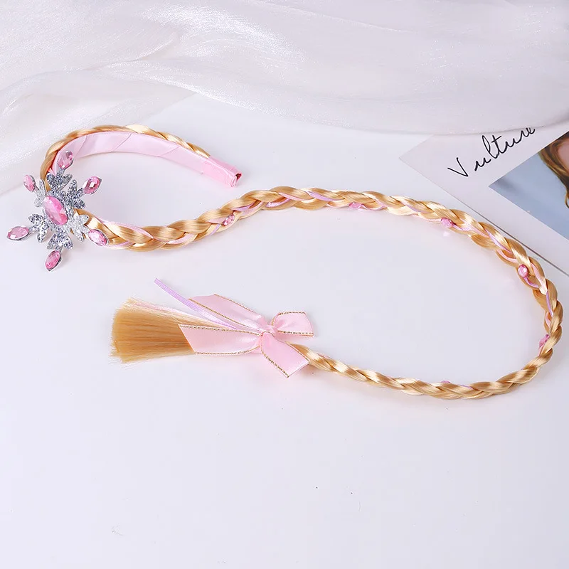 Child Long Braid Wigs Headband Princess Crown Hairpiece Rapunzel Wig White Braid Girls Fancy Hair Dress For Girls Toddler