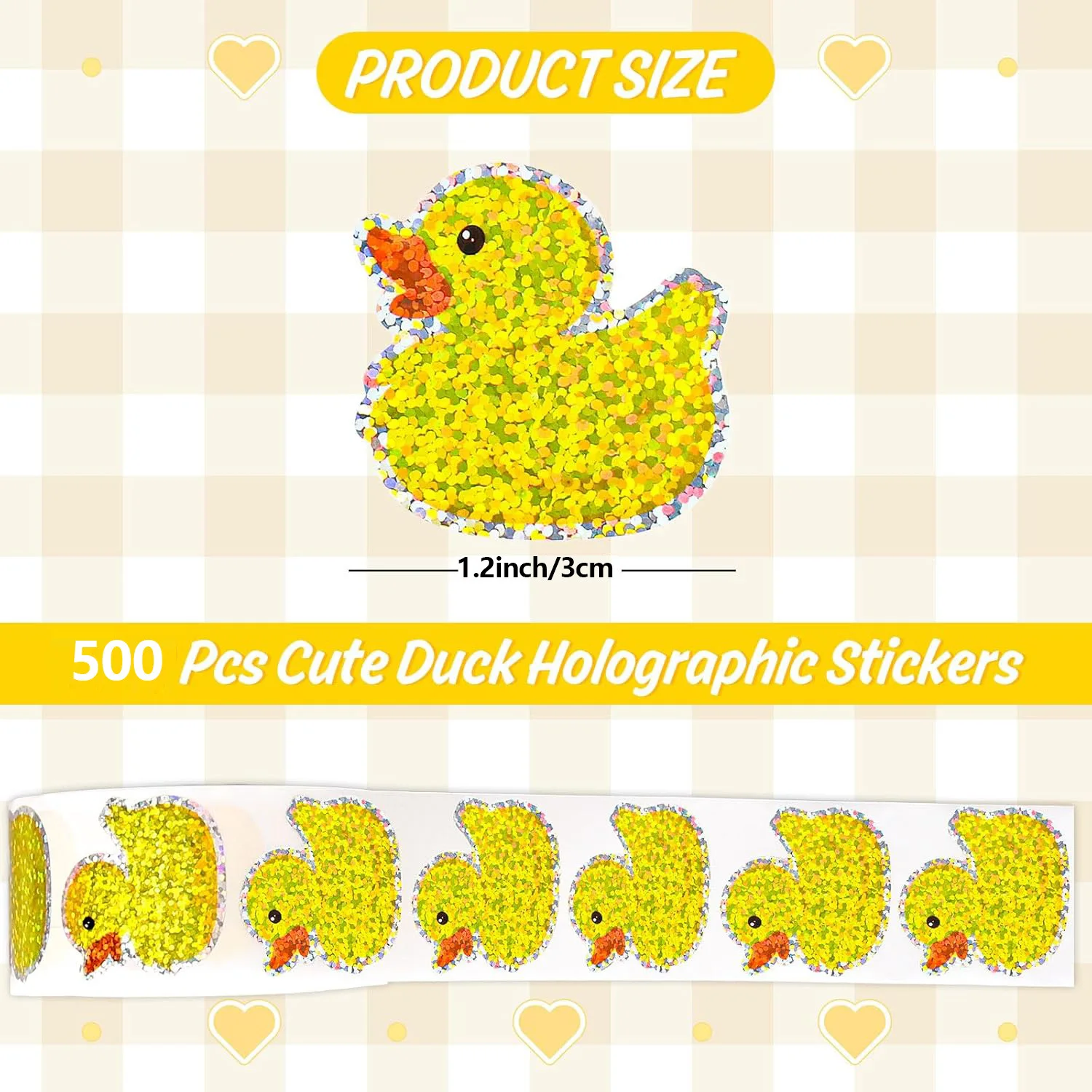500Pcs 1.2in Cartoon Yellow Cute Duck Decorative Reward Label Stickers Student Desk Notebook Classroom Decoration Stickers Suitable for Teacher Reward Supplies Stickers Gift Decoration Packaging Stickers