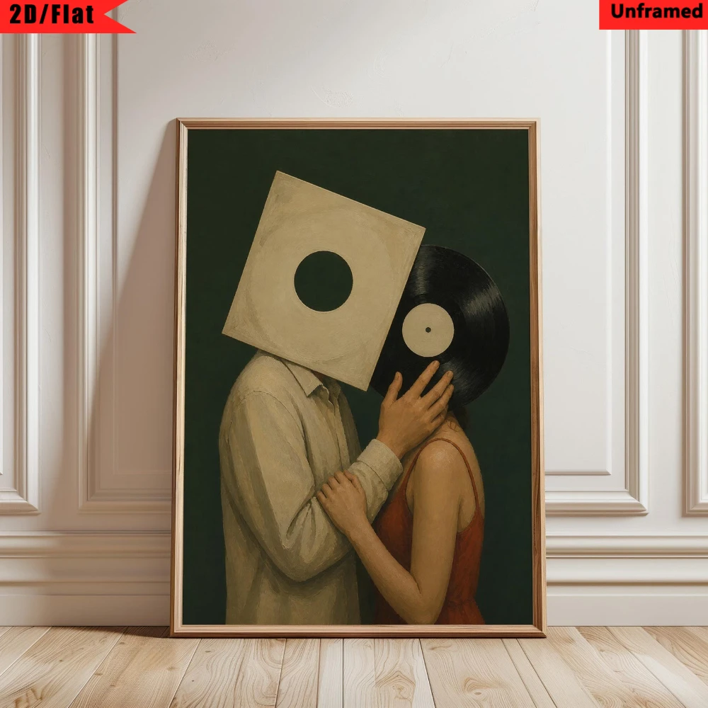 [Gift for Music Lovers] 2D Flat, 1pc Minimalist Retro Vertical Couple Embrace Wall Art Print - Modern Abstract Suitable for H