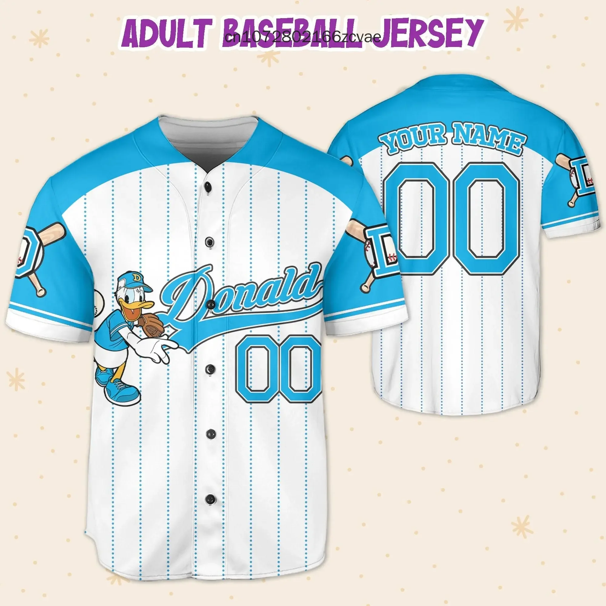 2024 Disney Donald Duck Baseball Jersey Love Playing Baseball Donald Duck Custom Name Men\'s and Women\'s Kids Baseball Shirt