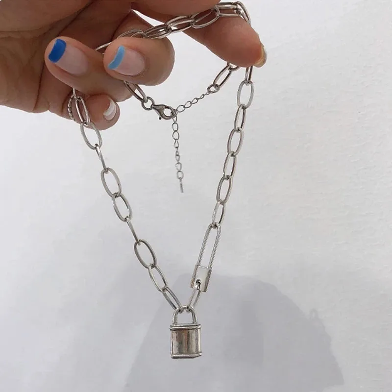 

925 Sterling Silver Necklace For Women Lock Pendant Thick Chain Necklace Jewelry Party Birthday Accessories Wholesale