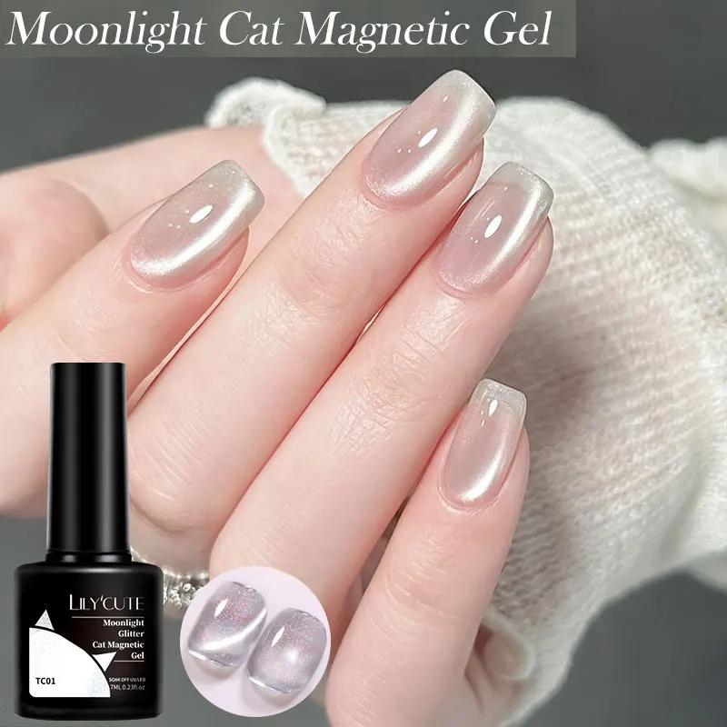 LILYCUTE 7ML Mondlicht Weißer Katzenaugen-Magnetgel-Nagellack Holographischer Glitzer Semi-Permanent Abziehbarer UV-Nagellack