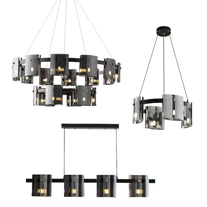 Modern Artistic Square Glass Pendant Lights Black Lustres Led Hanging Lamps For Ceiling Gold Home