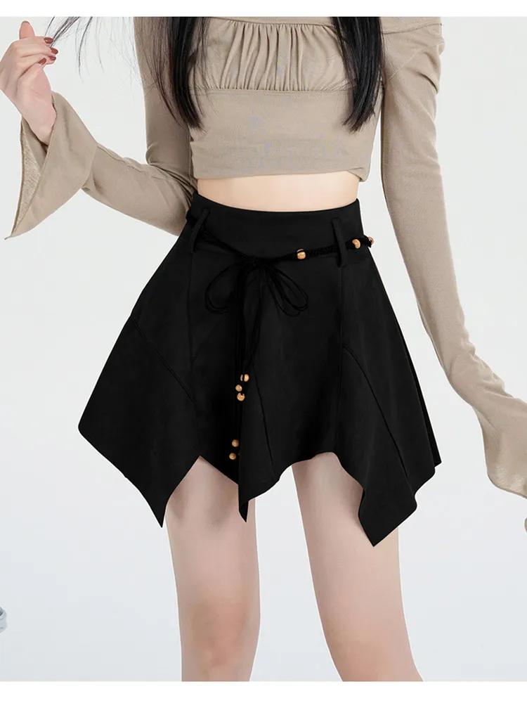 

New Arrival 2024 Women Suede Irregular Skirt Solid Color Short Skirts Female Y2K Clothing ﻿