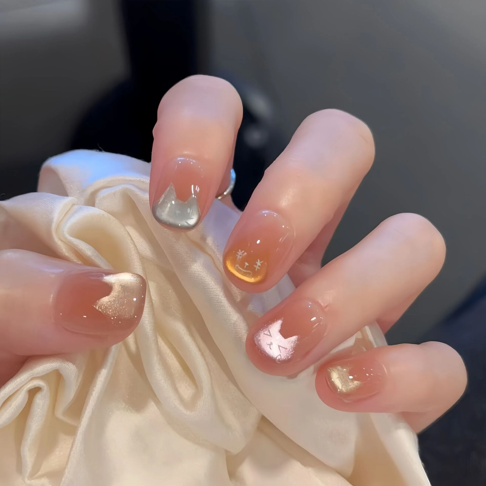 YunMoonai Fashionable Cute Carton Short Press On Nails Handmade Chic Reusable Girls Gift Fake Nail Tips for Your Style