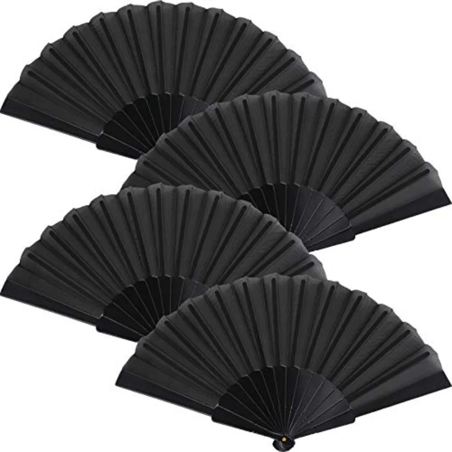 

4 Pcs Handheld Folding Fan 9 Inch Chinese Vintage Hand Fan Foldable in Oriental Cloth Fabric for Women, Performance, Dance, Par