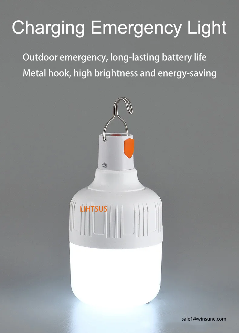 60W High Power LED Camping Light Rechargeable Portable Lanterns Outdoor Emergency BBQ Tent Lighting Lamp Bulb with Hook