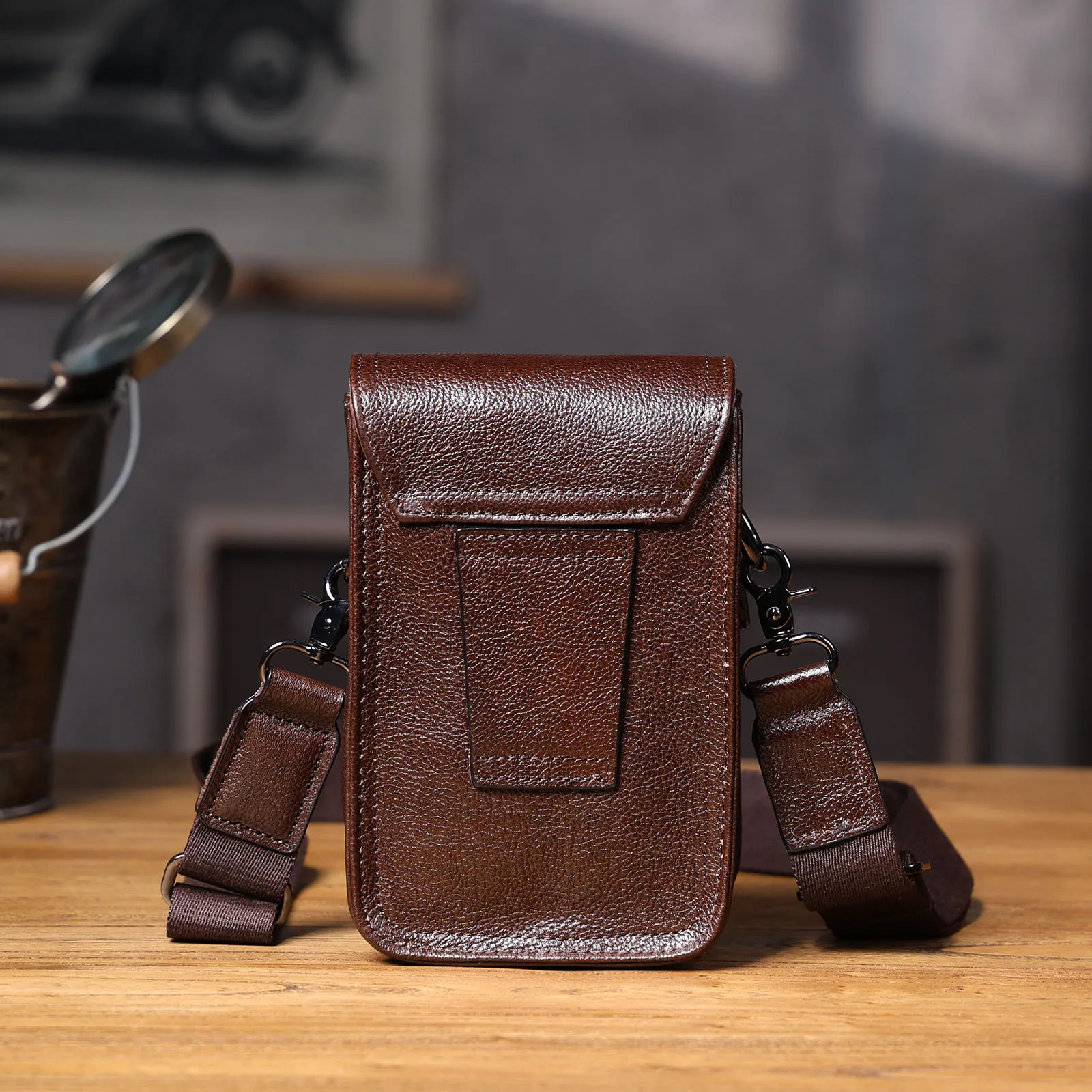Echte Leder-Umhängetasche für Herren, Crossbody-Taschen, einfache Rindsleder-Gürteltasche, hochwertiges, pflanzlich gegerbtes Leder, modisch und lässig – Detail 18