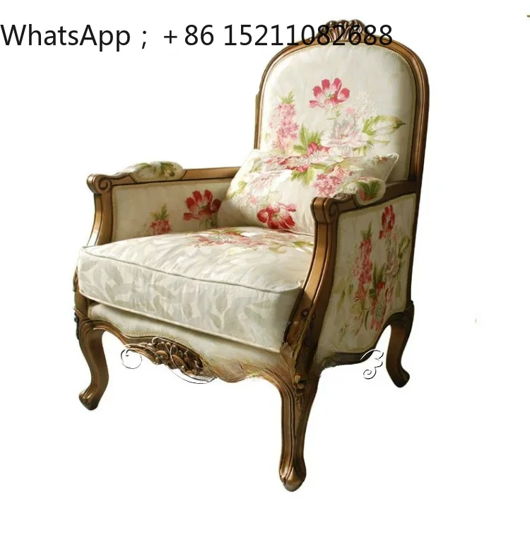 LLY rural solid wood fabric small apartment three-person sofa combination, pastoral living room single double sofa
