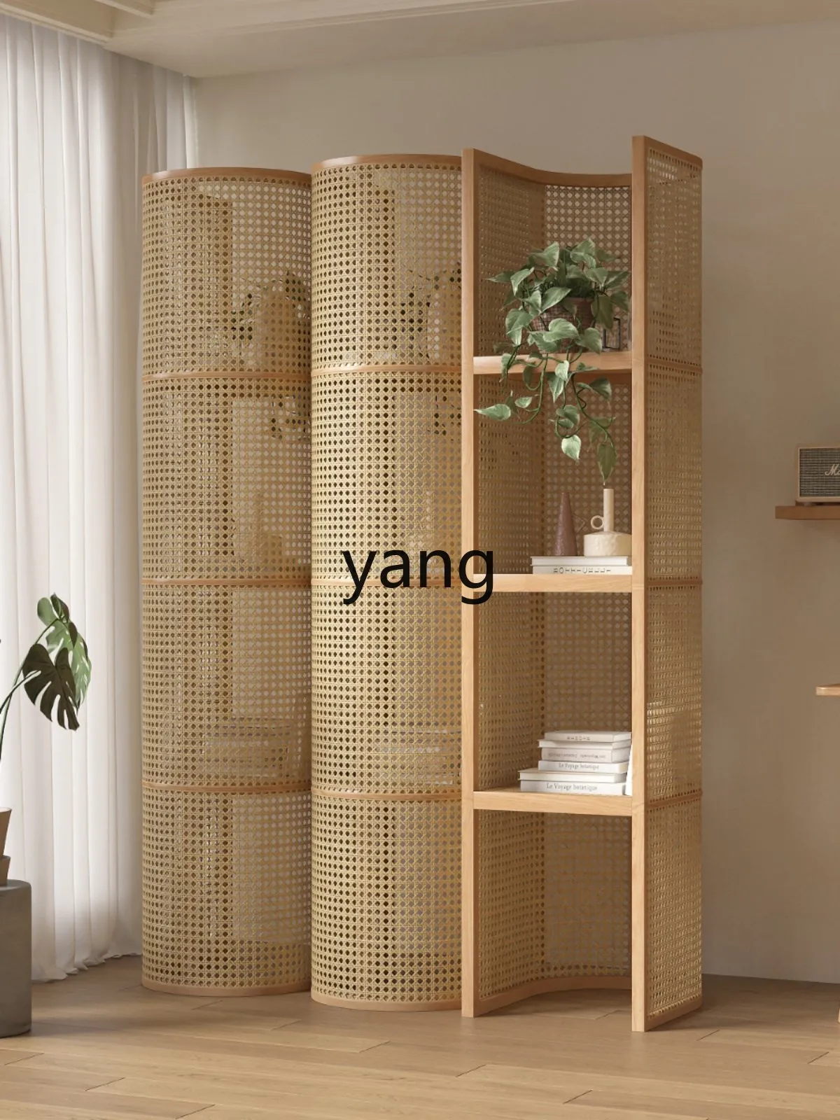 Yjq Rattan Storage Rack Vintage Partition Floor Bed & Breakfast Indoor Multi-Layer Storage Household Solid Wood Bookshelf