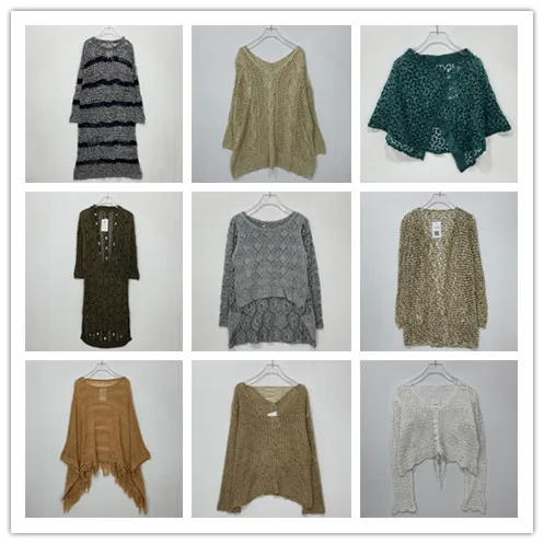 

Vintage Handmade Hooked Floral Hollow out Sweater Long Sve V-Ne Summer Cotton Blend Knitwear with Tassel Cape Coat