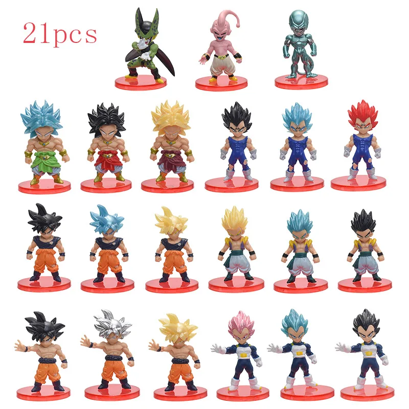 

21pcs Dragon Ball Z Super Saiyan Son Goku Anime Figure Son Gohan Vegeta Broly Piccolo Majin Buu Set Action Figurine Model Toy