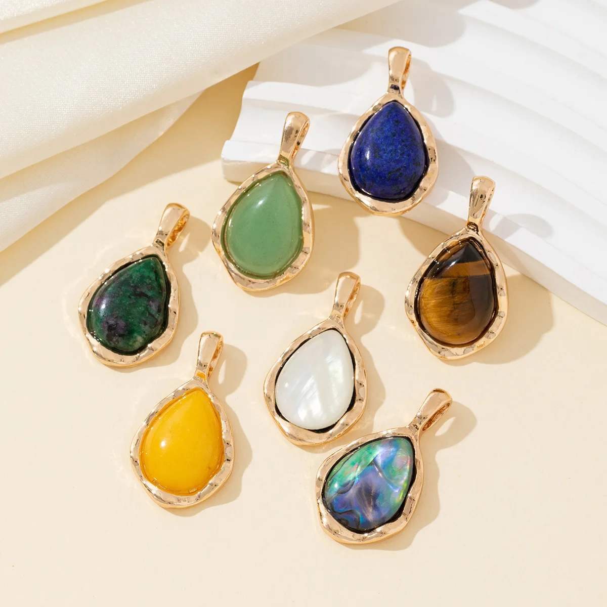 Water Drop DIY Necklace Pendant Alloy Jewelry Accessories Ins Abalone Shell, Tiger Stone, Lapis Lazuli