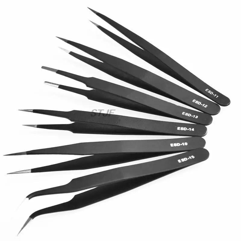 6pcs ESD Anti-Static Stainless Steel Tweezer Set Tweezers Maintenance Tools Kit