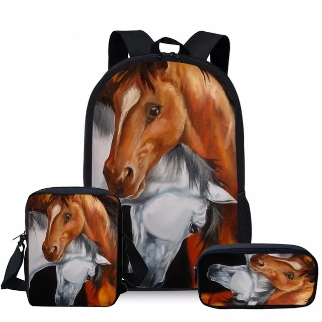 Luxury Horse Backpacks bags 3D Print 3pcs/Set pupil School Bags Laptop Daypack Backpack Inclined shoulder bag Pencil Case