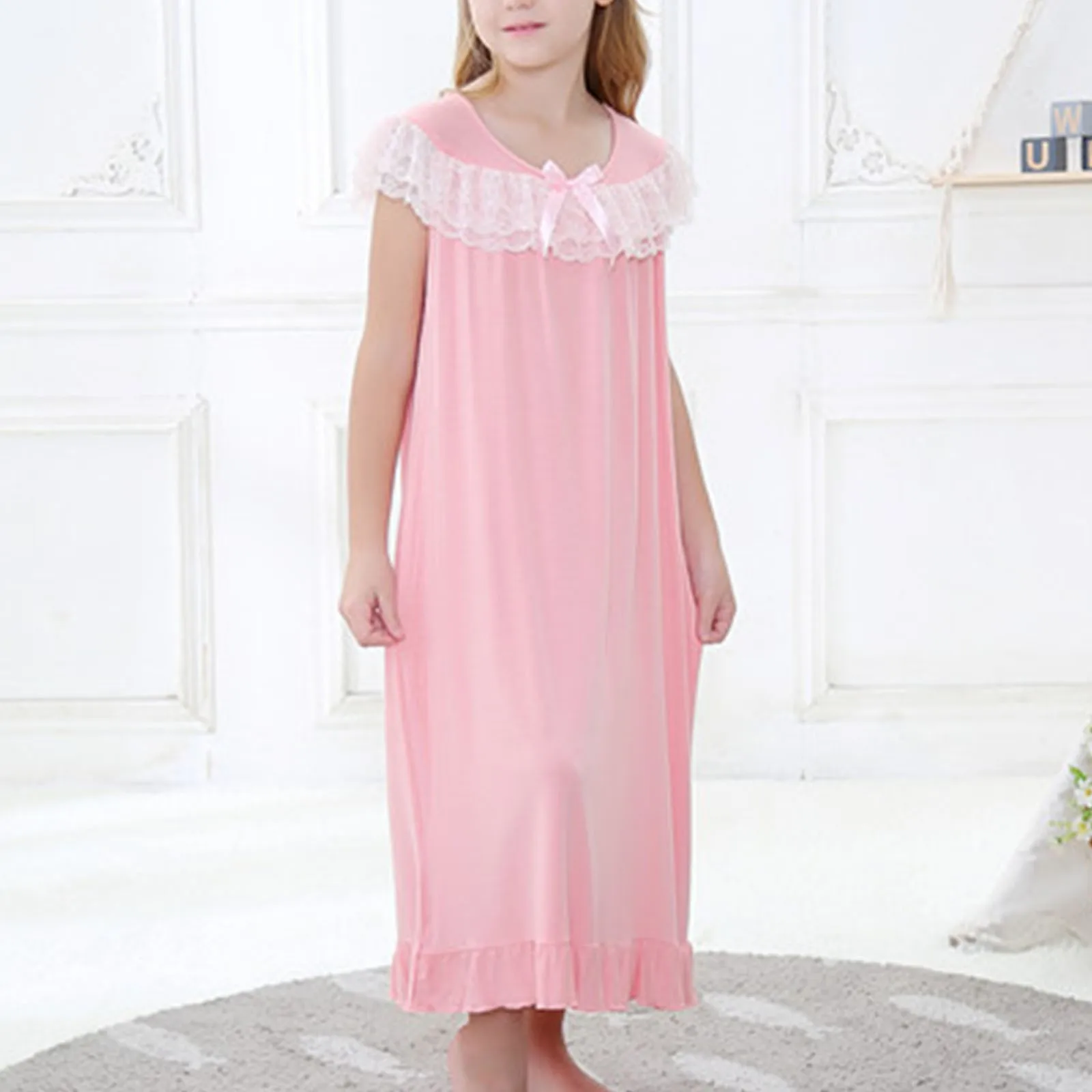 Little Girls Nightdress Vestidos Summer Cotton Lace Polka Dot Pajama Dress Girls Nightgown Fashion Princess Sleepwear Clothes