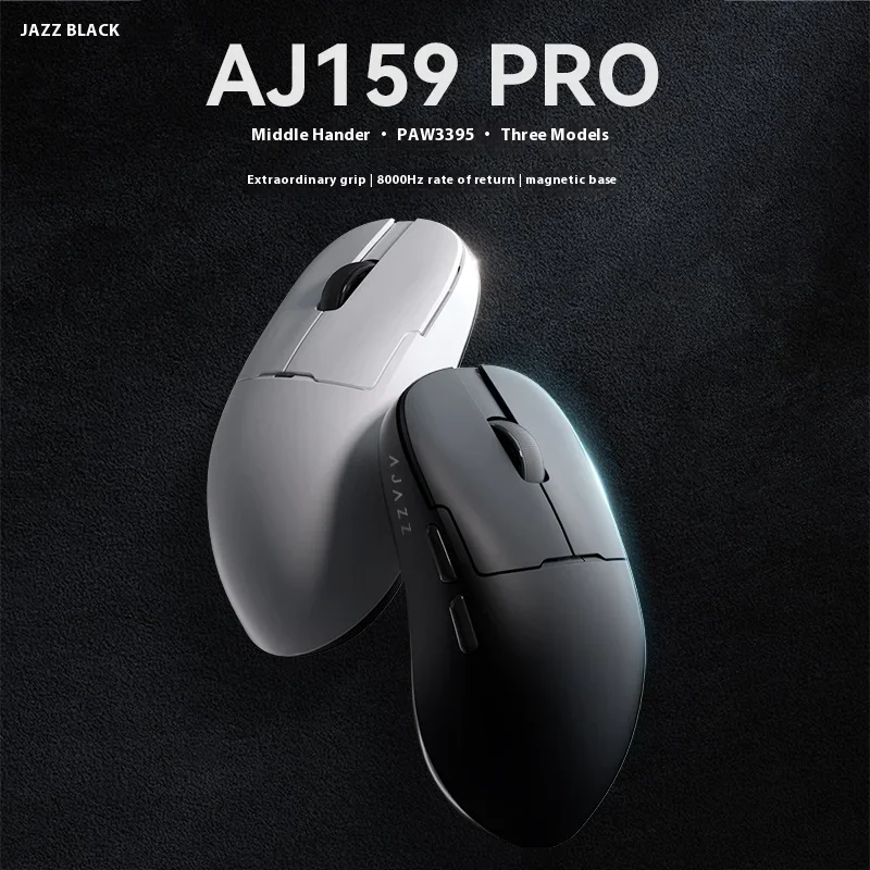 Ajazz AJ159 Pro Wireless Mouse Three Mode PAW3395 Sensor 8K Gaming Mouse RGB Magnetic Charging Base Lightweight Pc Gamer Office