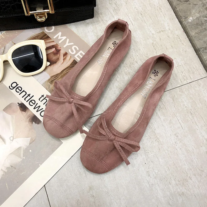 Simple Flats Candy Color Round Toe Casual Shoes Ladies Spring Soft Suede Flat Heel Ballet Shoes Flat Shoes Lazy Loafers Shoes