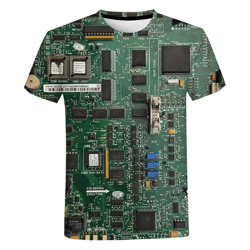 Unisex Summer Casual Fashion Short Sleeve Men Women Harajuku Streetwear Unisex Circuit Board Electronic Chip Oversized T-shirt