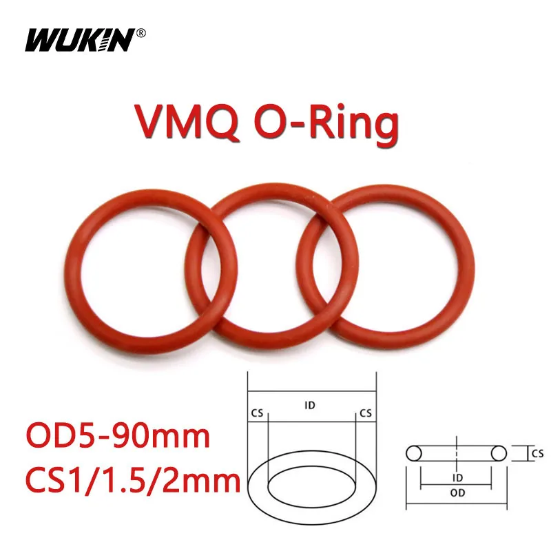 10/20Pcs Red Food Grade Silicone O-Ring OD 5-90mm CS 1/1.5/2mm Waterproof High Temperature Resistant Round Sealing Ring Gasket