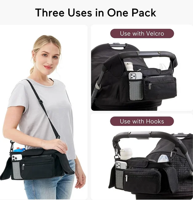 3 IN 1 Universal Baby Stroller Storage Bag Large Capacity Travel Hanging Bag Phone Bottle Tissue Holder Pram Diaper Mummy Bag