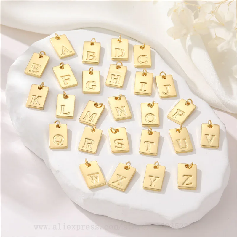 5pcs/ Bag  Simple 26 English letters 14K gold pendant tag DIY bracelet necklace earrings accessories