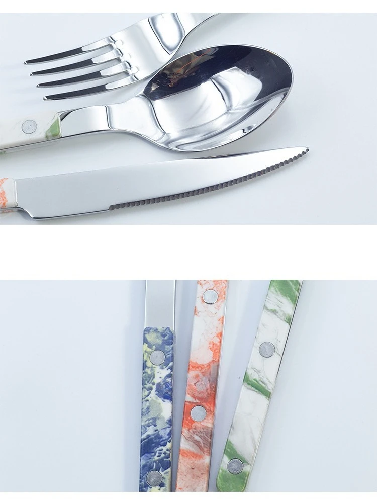 "Stainless Steel Mirror Finish Cutlery Set - ABS Handle Butter Knife, Steak & Dessert Forks/Spoons, Plastic Grip view 5