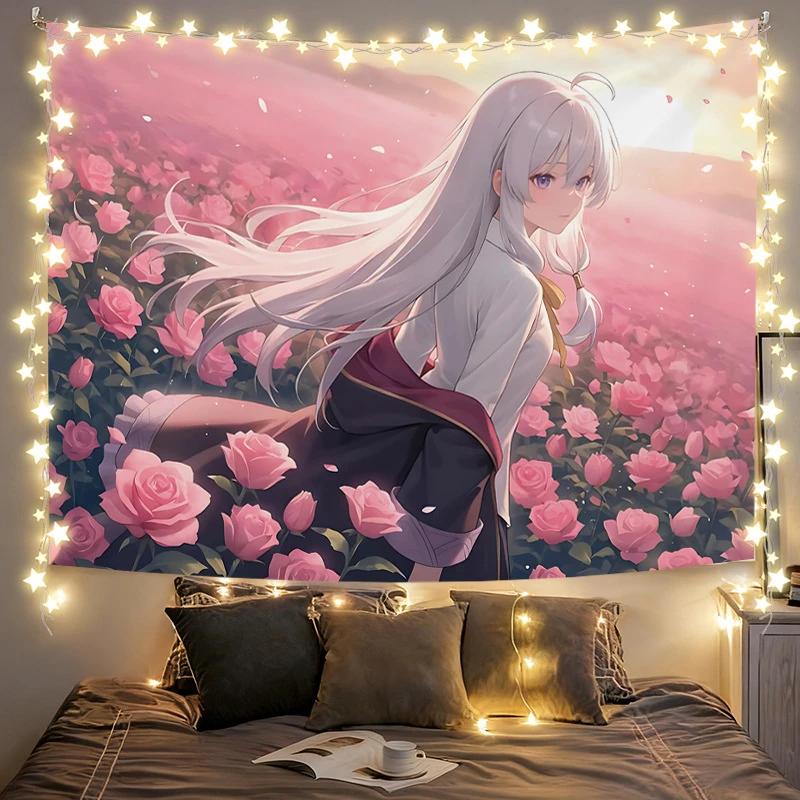 VIKAMA Silver Hair Girl Pink Roses Tapestry Wall Hanging, 6 Designs, Wall Decor for Bedroom Living Room Dorm