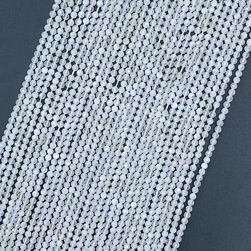 Natural Blue Moonstone Gemstone Round Facted Loose Beads 38cm Women Trendy Fashion Jewelry DIY Bracelet Necklace Strand Beads