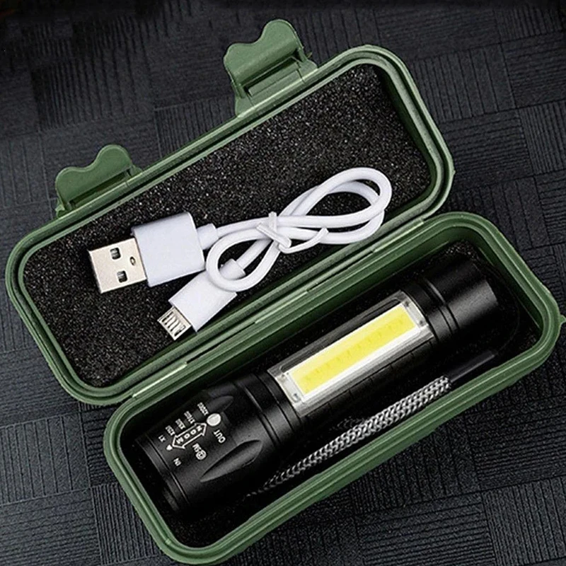 Portable Zoom LED Rechargeable Flashlight 3 Lighting Modes Long Range Camping Light Mini Torch Waterproof  Built In Battery