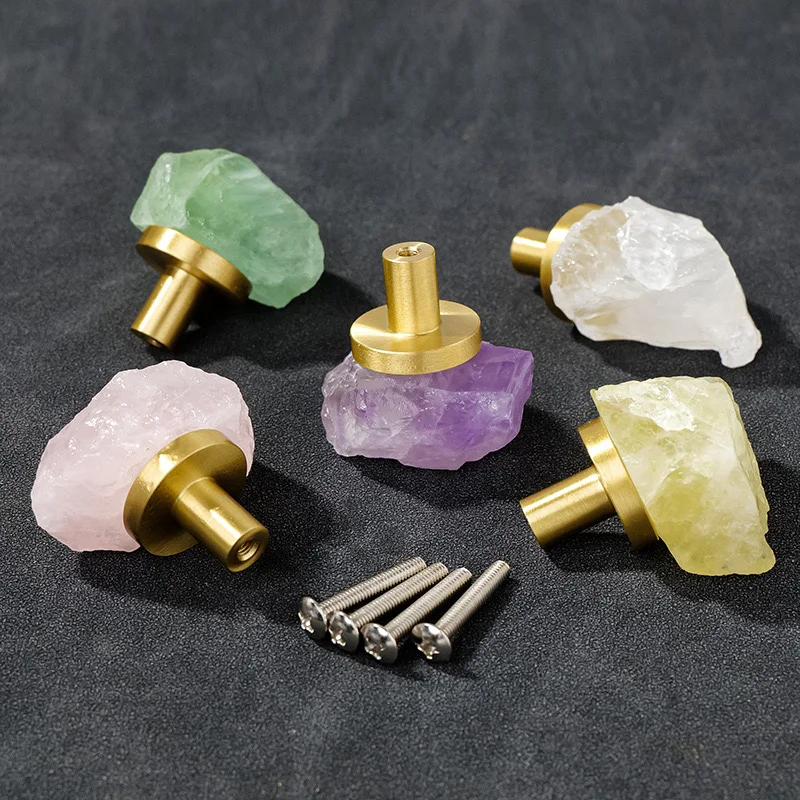 Nature Citrine Amethyst Raw Stone Handle Cloakroom Lives Drawer Handle Of Crystal Handicraft Home Office Decoration