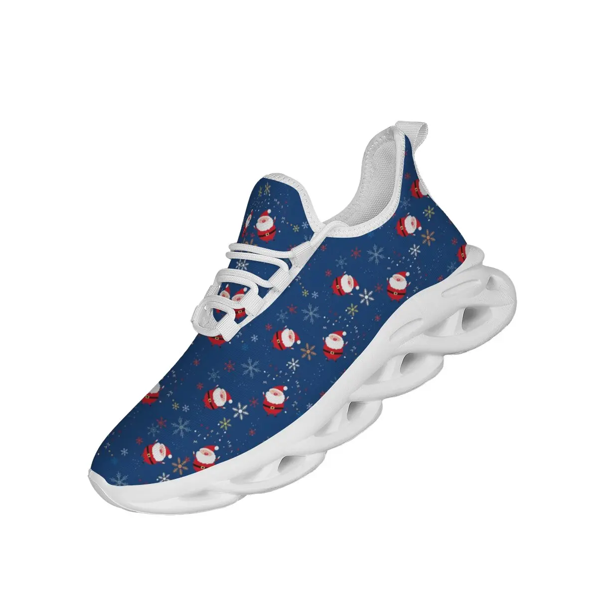 Повседневная теннисная обувь для женщин, темно-синие кроссовки с принтом Санта-Клауса и снежинки, нескользящие удобные кроссовки для бега