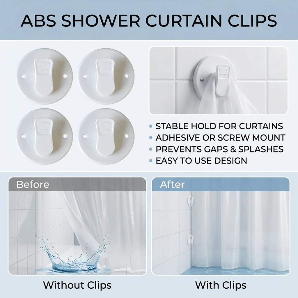 Bathroom Curtain Fixing Clips Self Adhesive Windproof Splash-Proof ABS Plastic