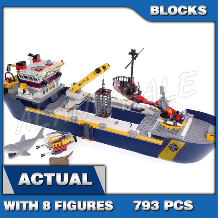 

793pcs City Marine Research Vessel Ocean Exploration Ship Working Crane Sub 11617 Building Blocks Toys Compatible With Model