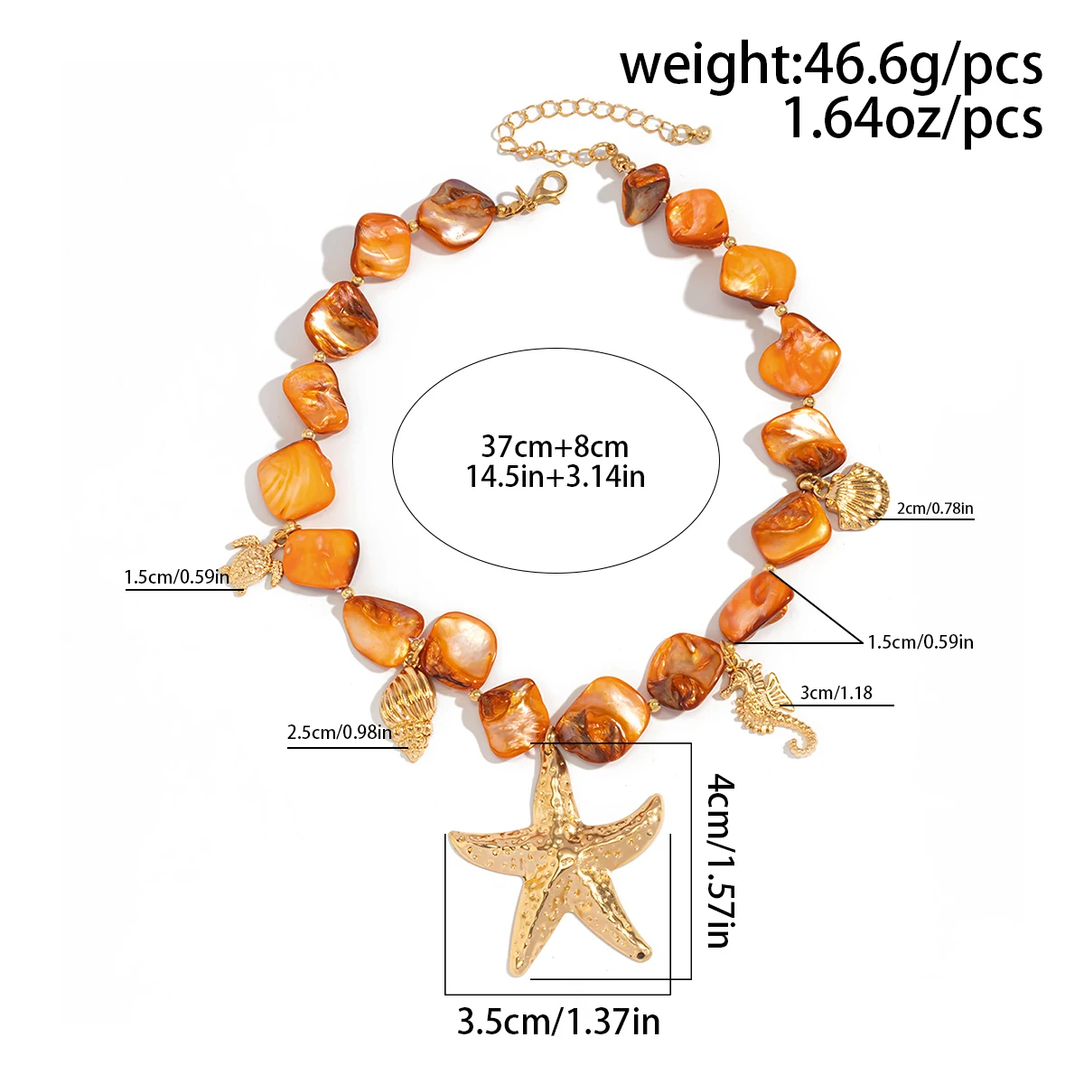 PuRui Bohemia Orange Color Geometric Stone Chain Necklace Romantic Women Star Pendant Adjustable Metal Necklace Jewelry Gift New