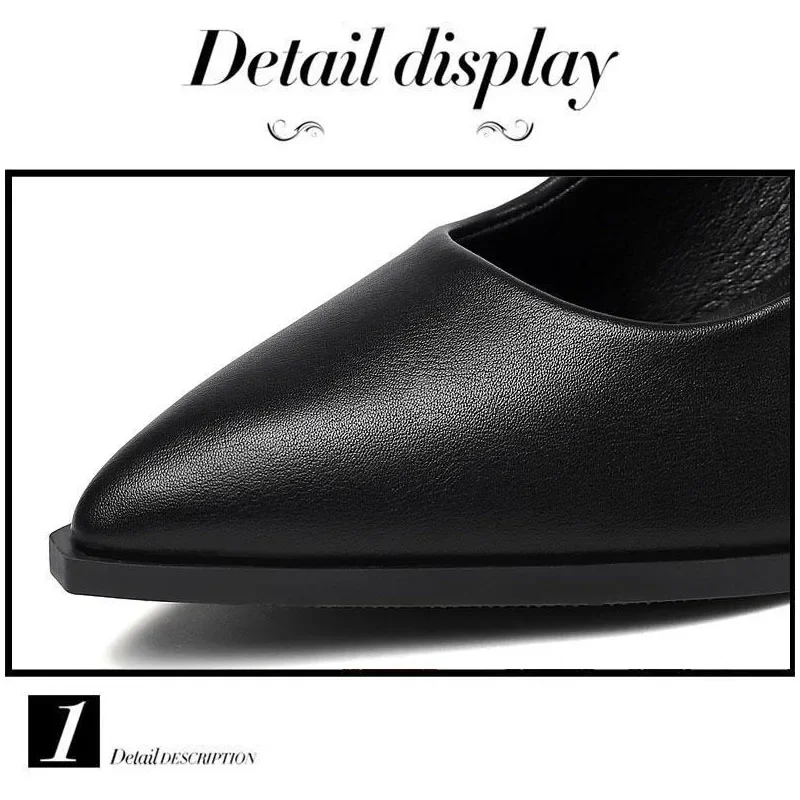 Soft PU Non-slip Single Shoe Work Shoes Women\'s Pumps Black Professional Interview High Heels Mid Heeled Work Leather Shoes