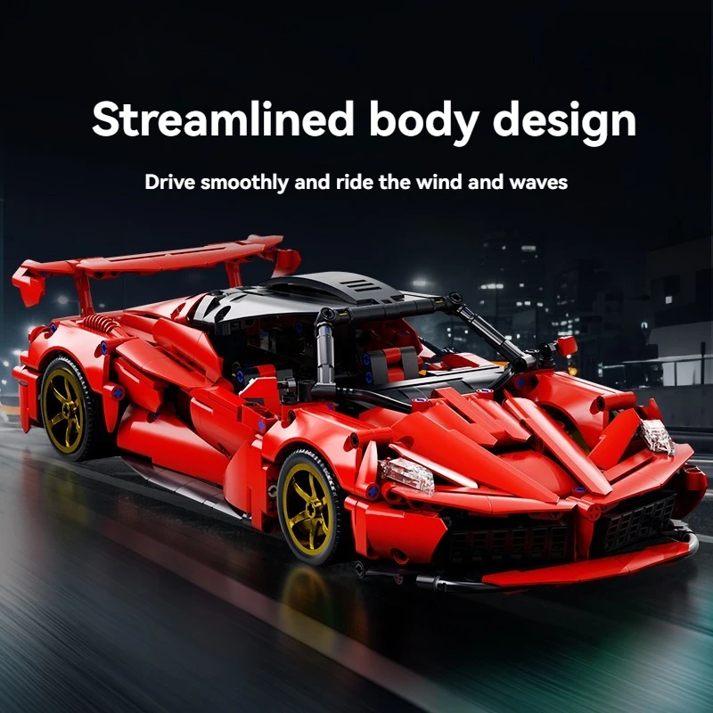 2026 NEU DIY Rotes Rennauto Baustein-Modell Kreatives Technisches MOC Montage-Schreibtisch-Sammlerstück Spielzeug Geburtstagsgeschenke