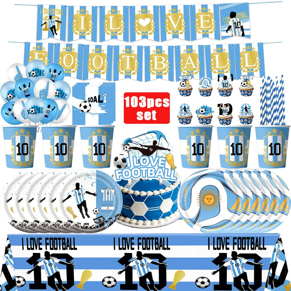 Fußballspieler Geburtstagsparty Dekoration Papierfußball Tassen Servietten Ballons Tischdecke Tortendekoration Tischgeschirr Jungen Partyzubehör – Detail 3