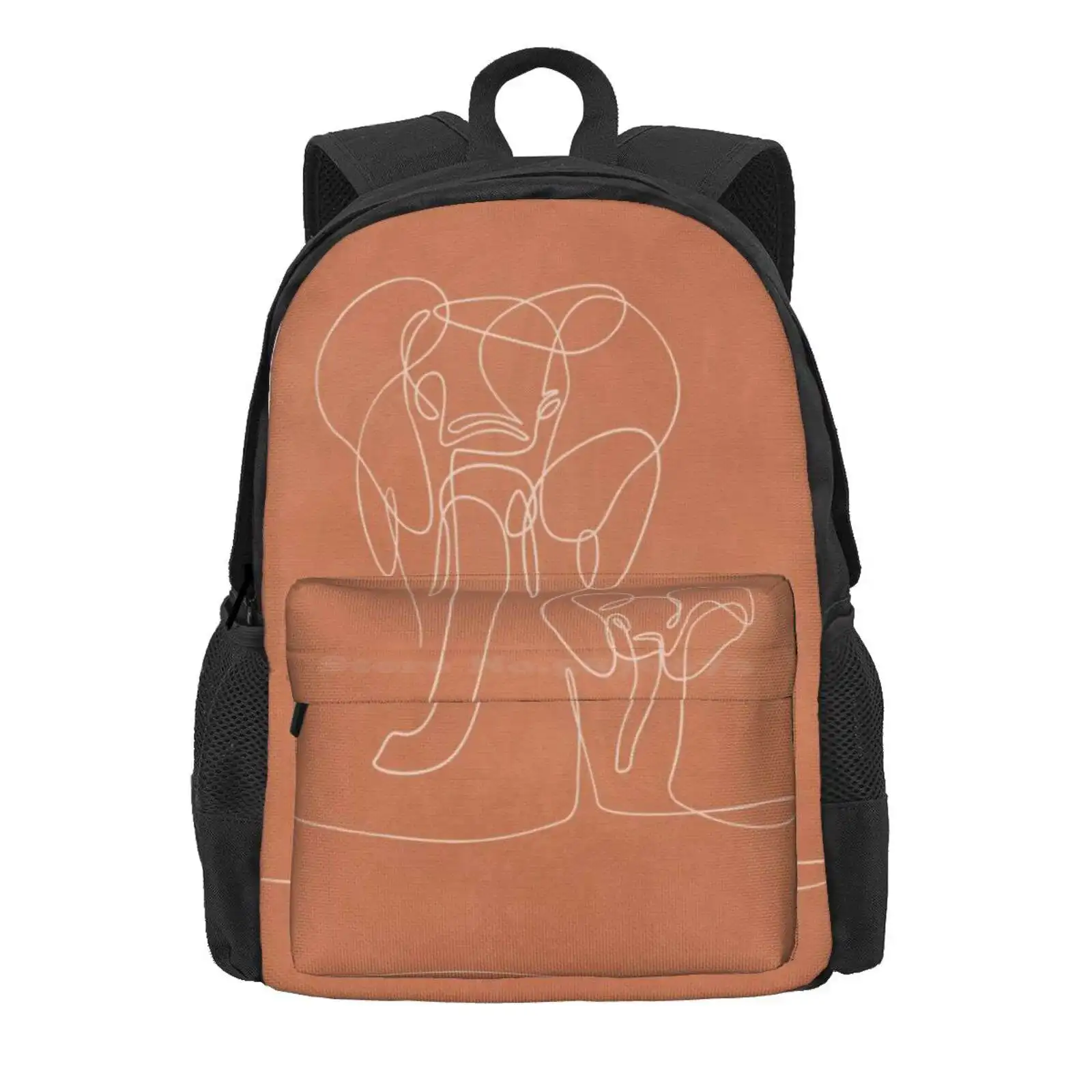 Elephant Family Line Art Hot Sale Schoolbag Backpack Fashion Bags Afrika Familey Baby Elephant One Line Art Earthy Abstract