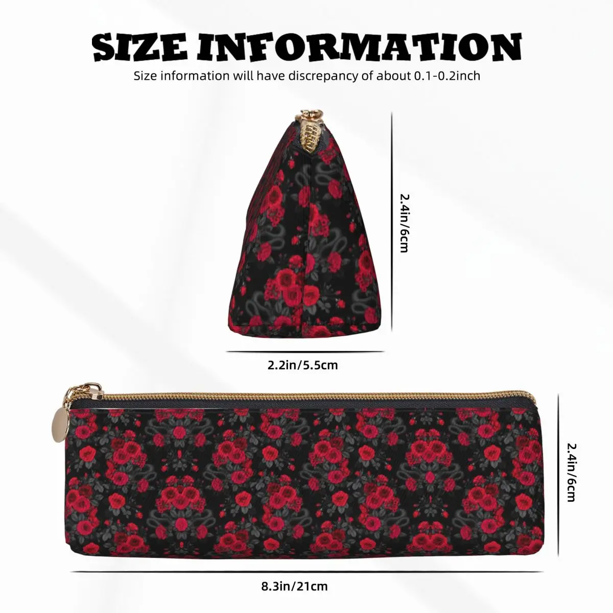 Rose Floral Pencil Case Red Flowers Large Pencil Box Girls Boys PU Leather Kawaii School Pencil Cases Custom DIY Supplies