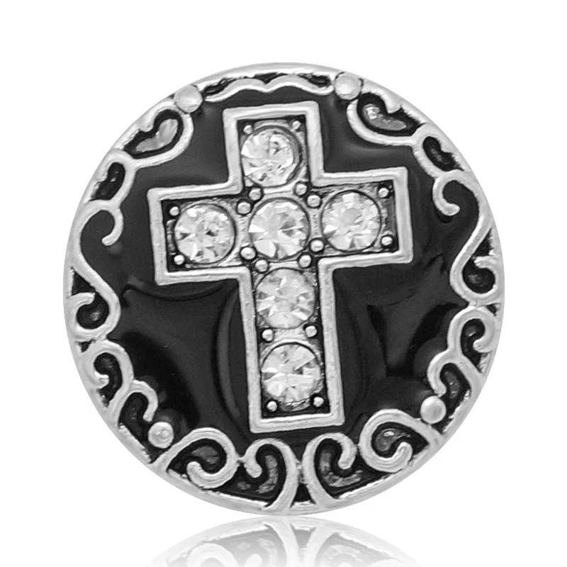 New Fashion Round Rhinestone Cross Pattern Christian Faith 18mm Metal snap buttons for DIY 18mm snap jewelry wholesale