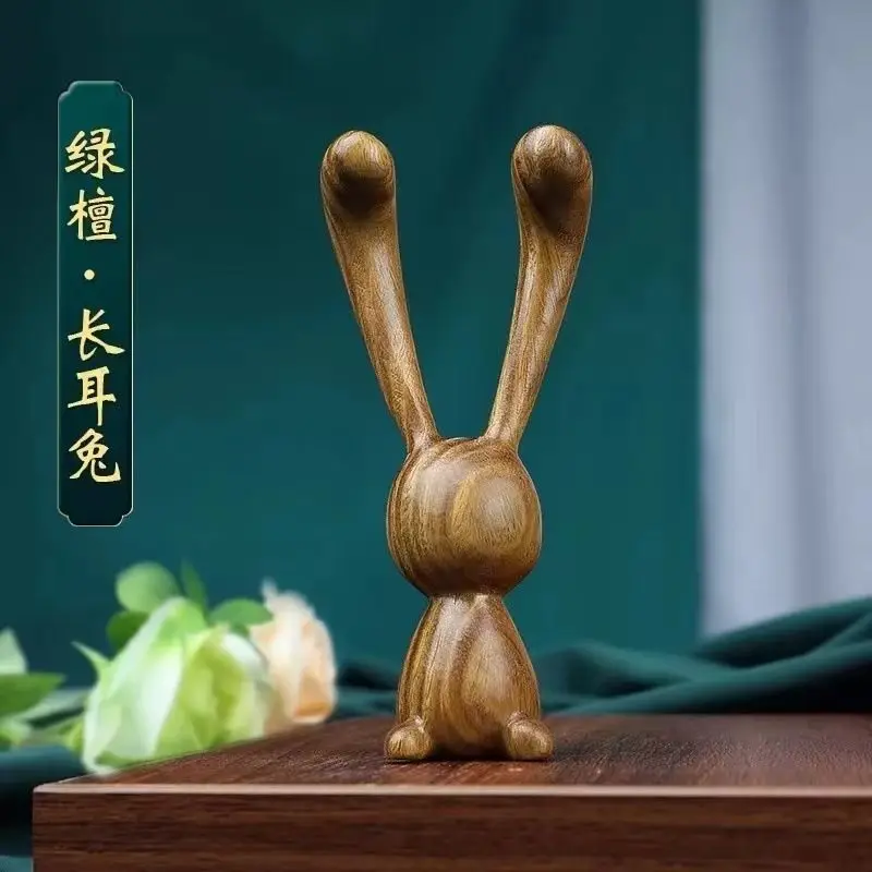 Hand Carved Wood Long-eared faceless rabbit Statue Figurine Desktop Ornaments Home Decoration