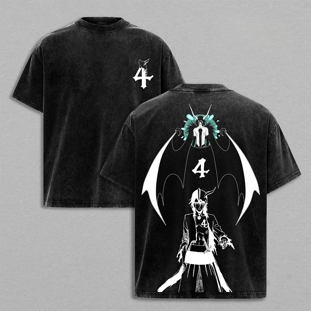 BLEACH Anime Printed T-shirt Ulquiorra Cifer Vintage Washed T Shirt Summer Casual Cotton Short Sleeve Tees Clothes Men Clothing