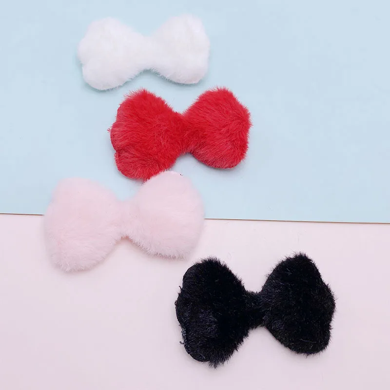 20Pcs 6*4.5CM Furry Felt Bowknot Padded Appliques For Baby Sock Hat Sewing DIY Headwear Accessories Patches