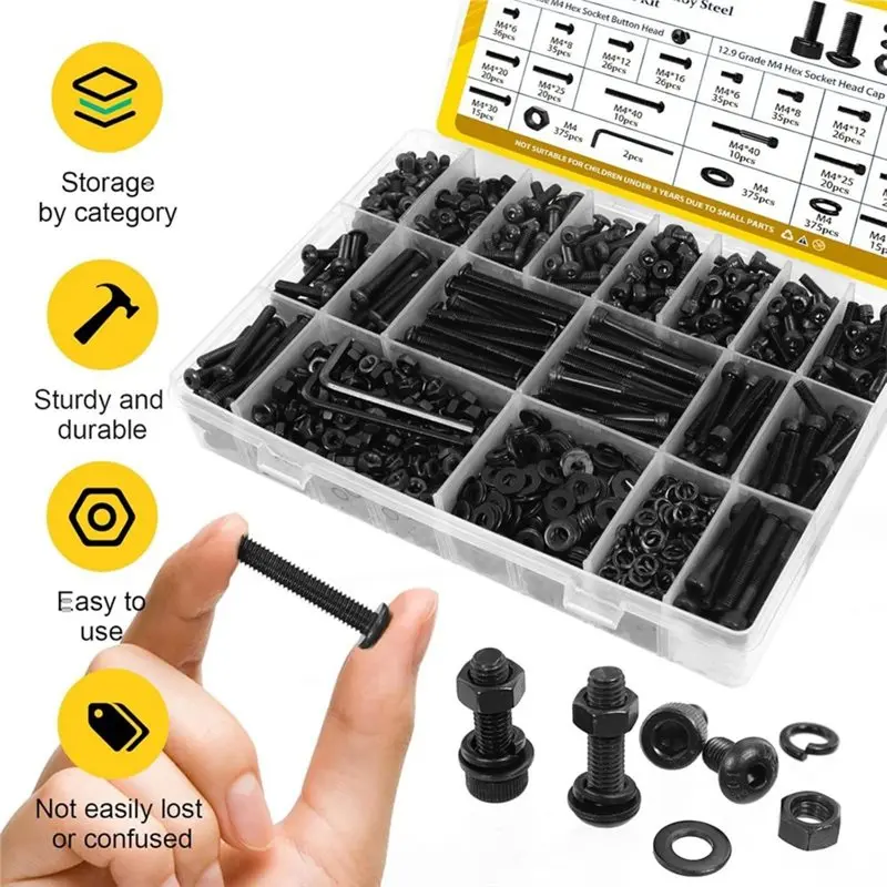 1500PCS Screws With Nuts Assortment Kit, Hex Socket Button & Cap Head Bolts Nut And Washers Set For 3D Printer